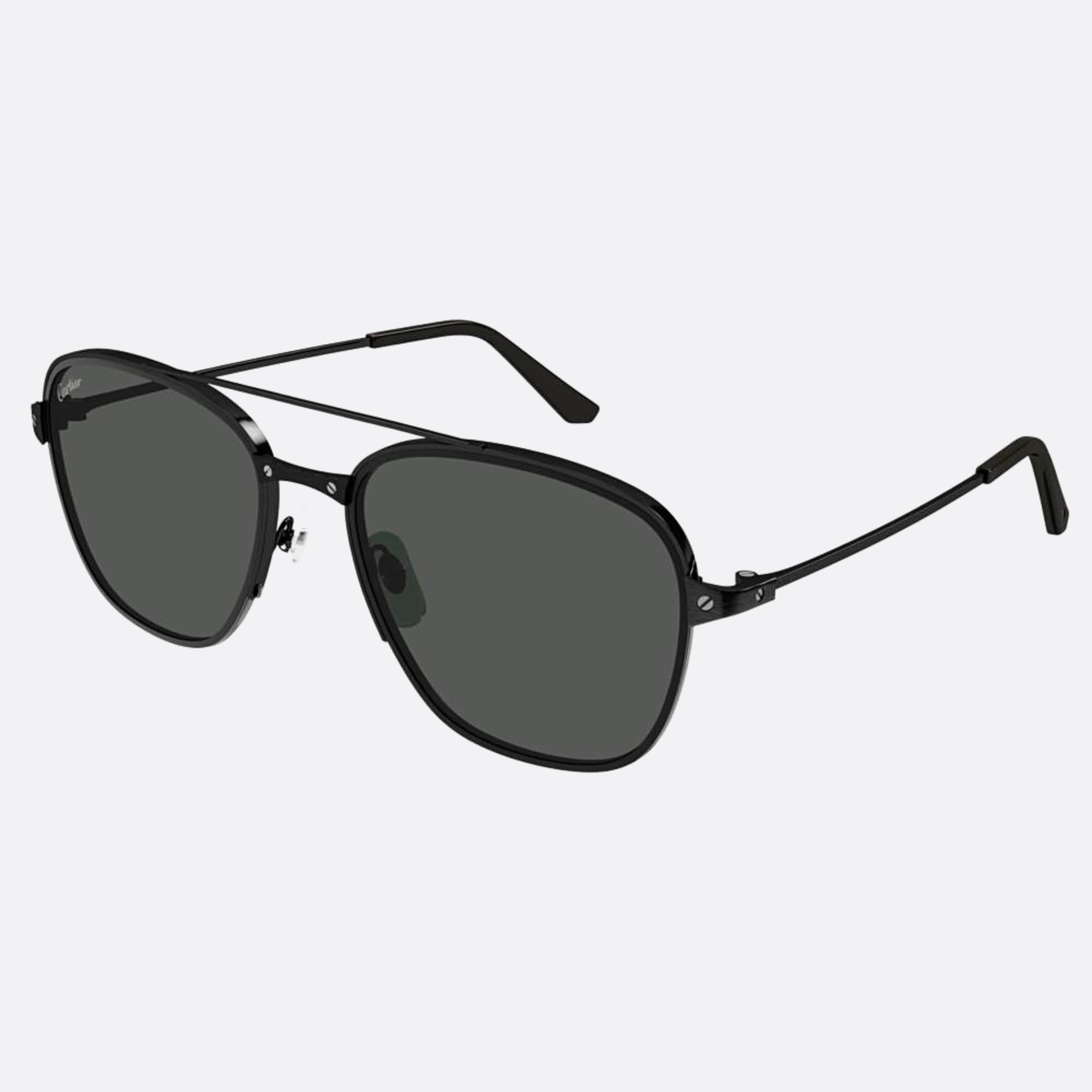 Cartier 57mm Black Pilot Men Sunglasses - Side View