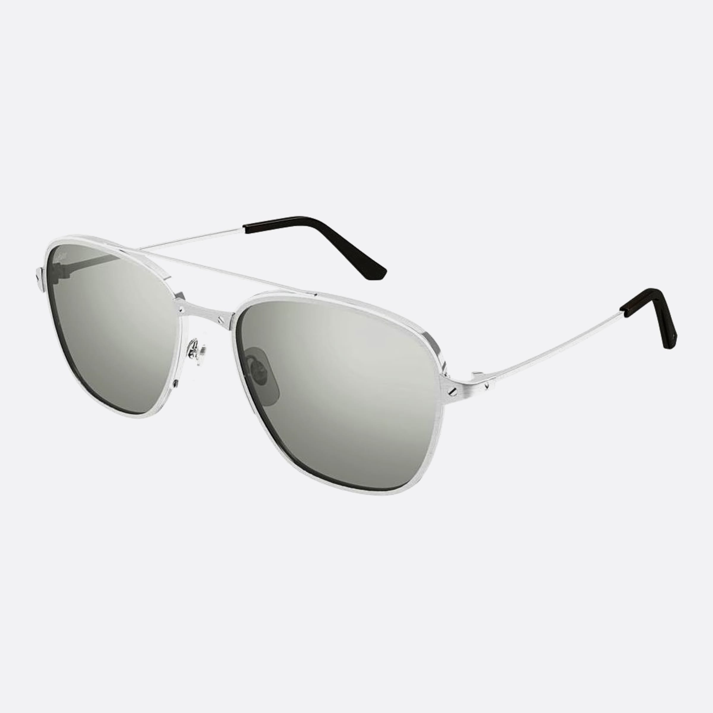 Cartier 57mm Silver Pilot Men Sunglasses - Side View