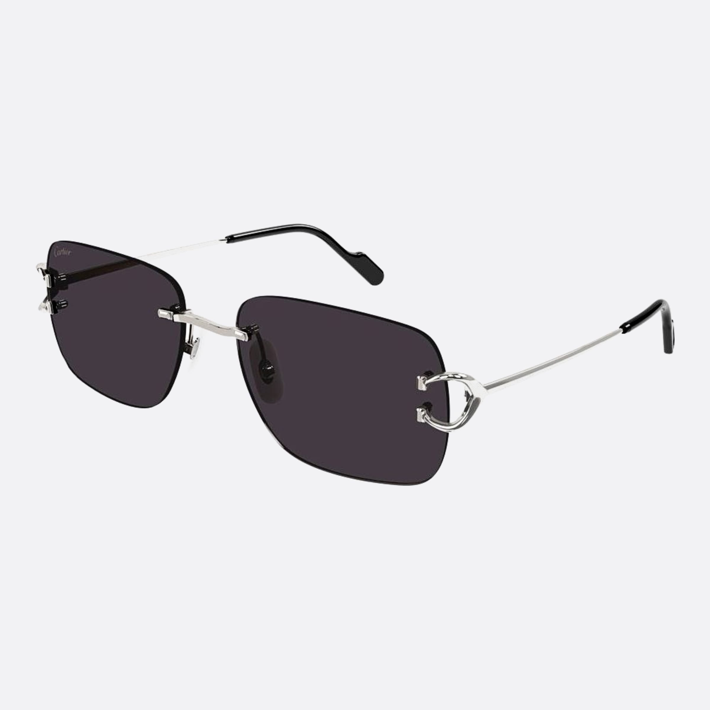 Cartier 57mm Silver Geometric Men Sunglasses - Side View