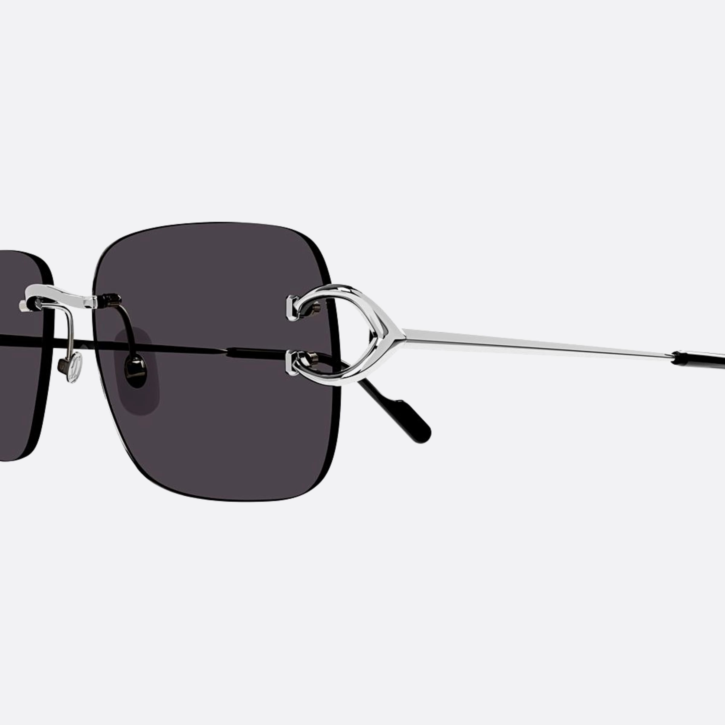 Cartier 57mm Silver Geometric Men Sunglasses - Detail View