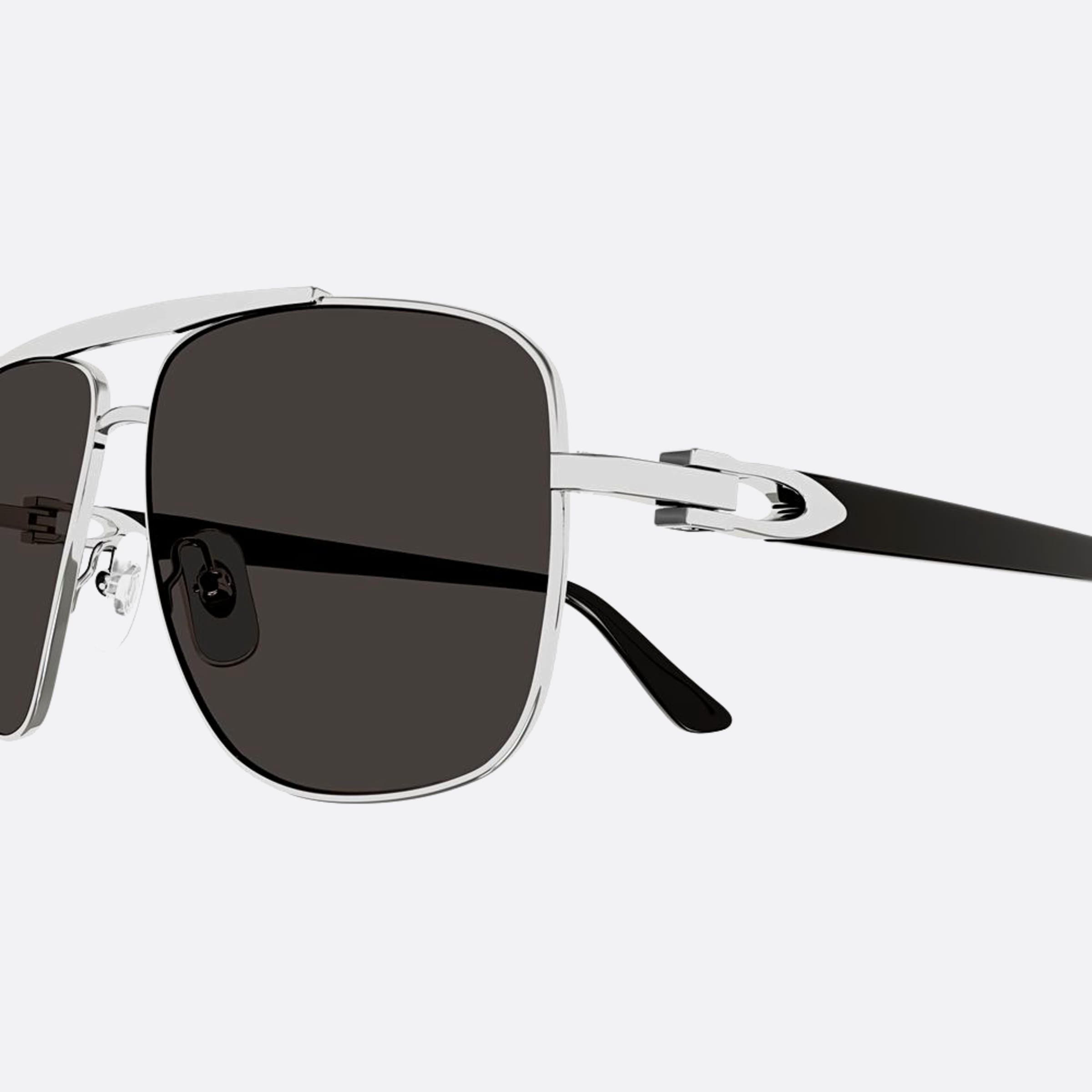 Cartier 58mm Silver Pilot Men Sunglasses - Detail View