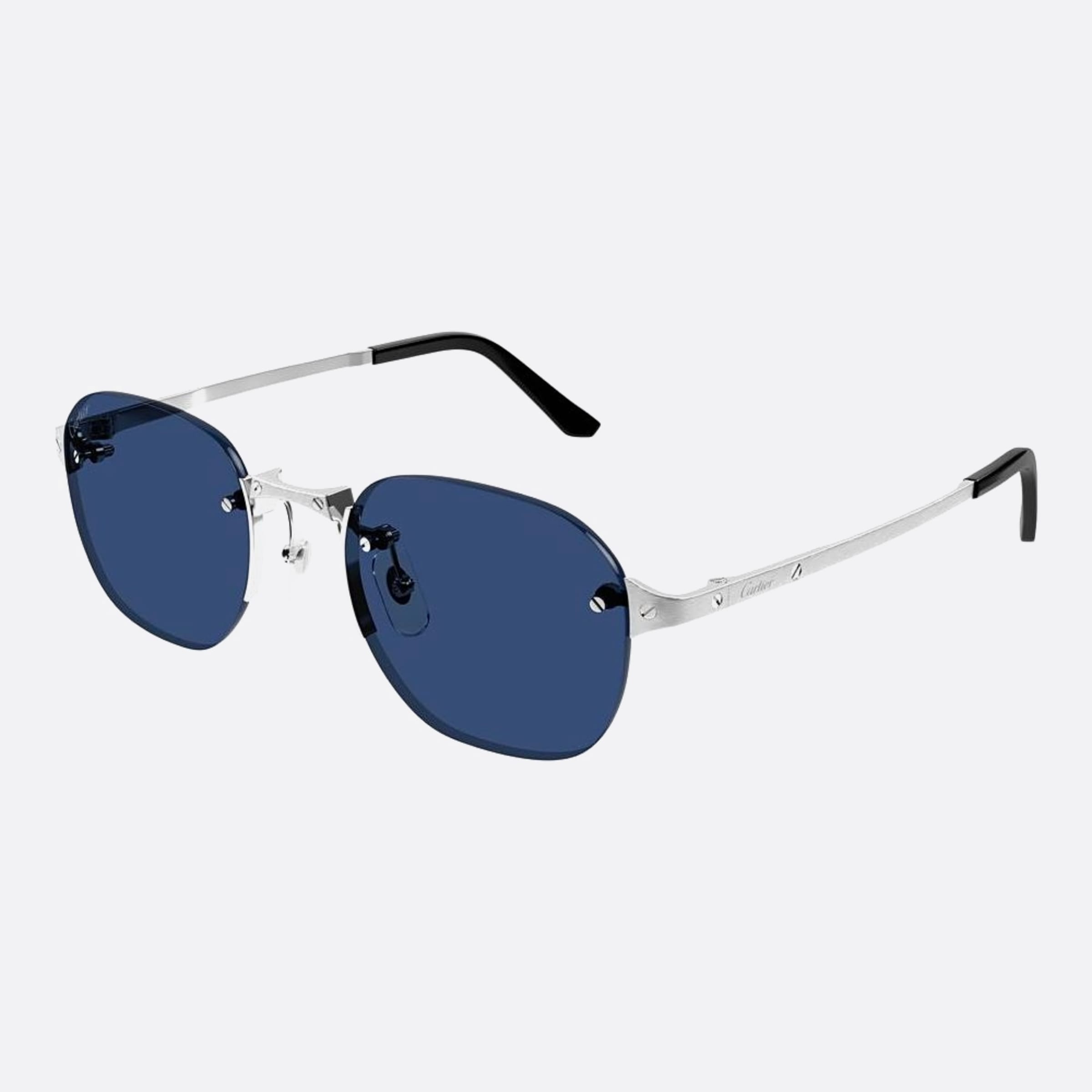 Cartier 51mm Silver Geometric Men Sunglasses - Side View