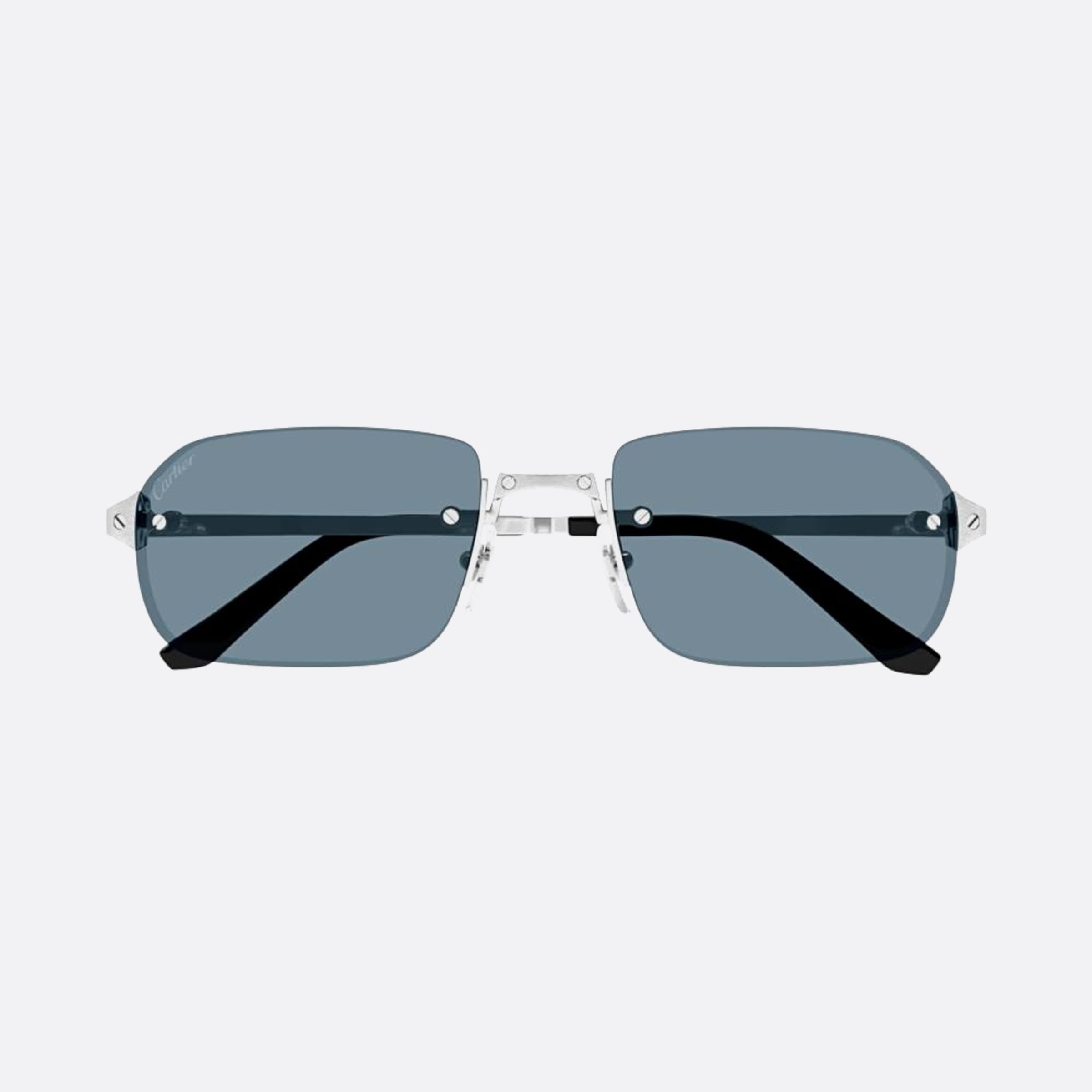 Cartier 56mm Silver Rectangle Men Sunglasses - Main View
