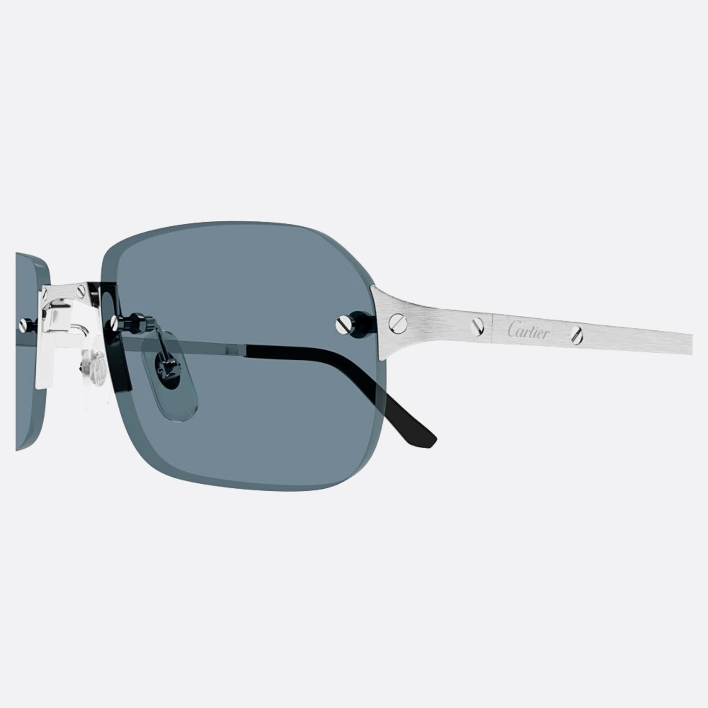 Cartier 56mm Silver Rectangle Men Sunglasses - Detail View