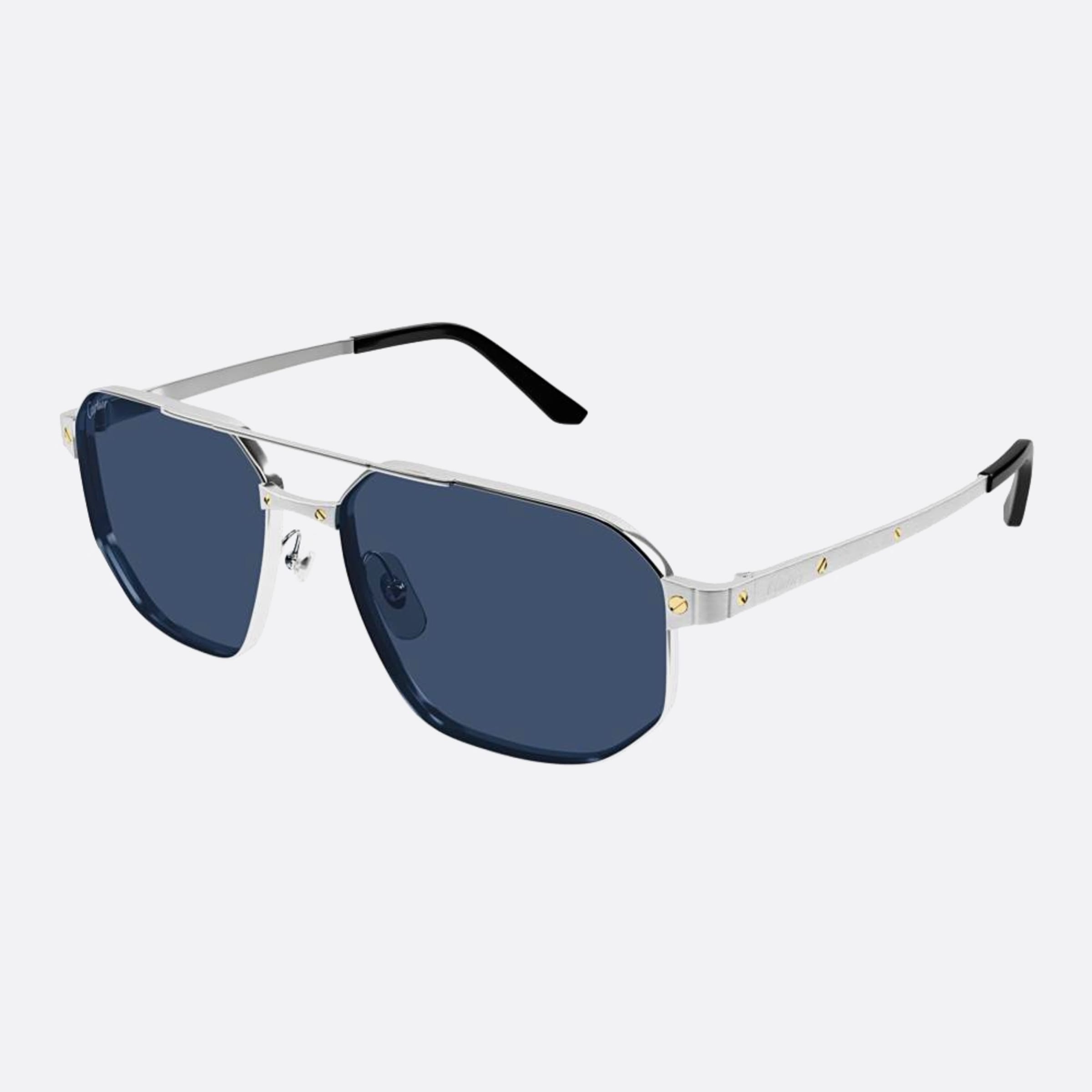 Cartier 60mm Sbl Silver Pilot Polarized Men Sunglasses - Side View