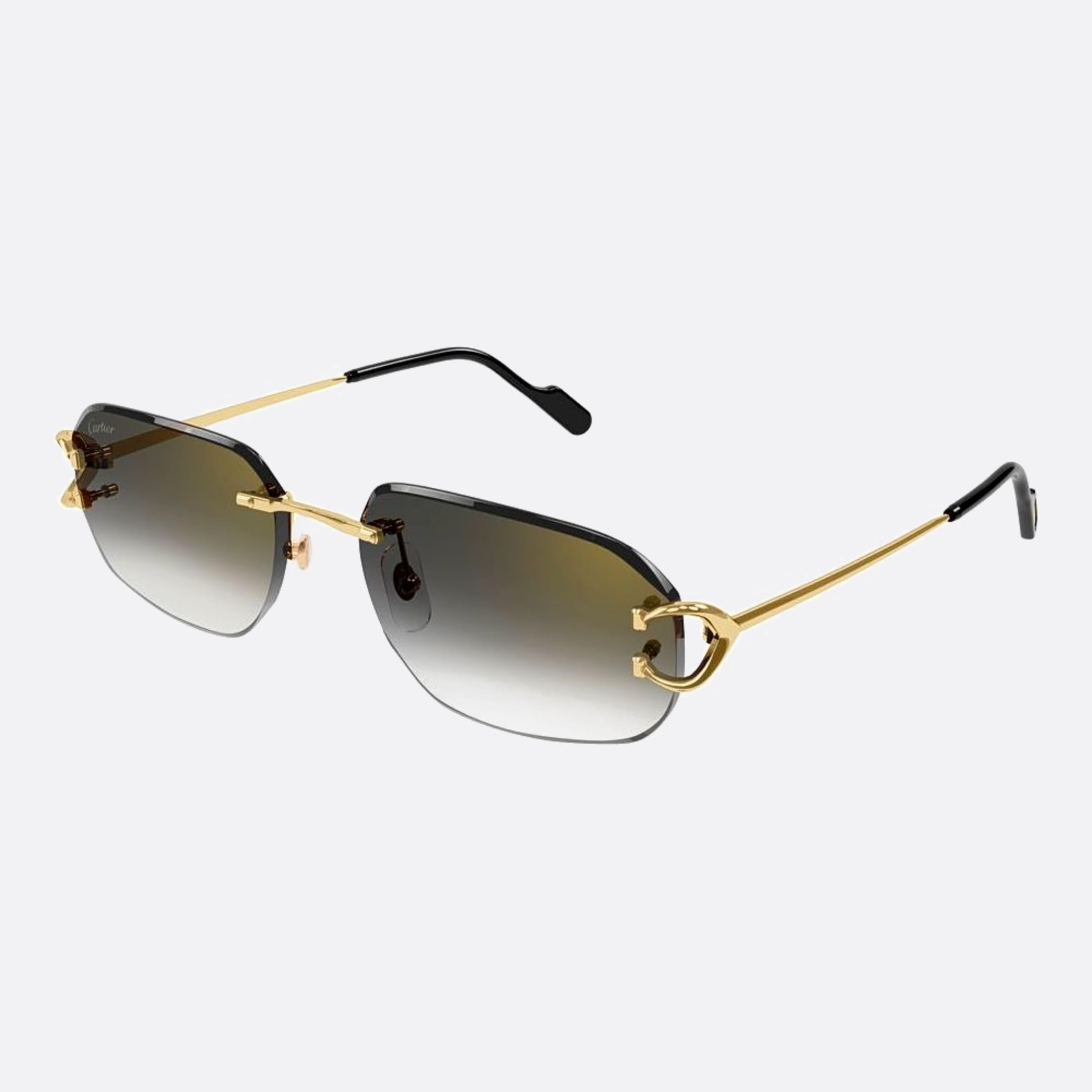 Cartier 58mm Gold Rectangle Men Sunglasses - Side View