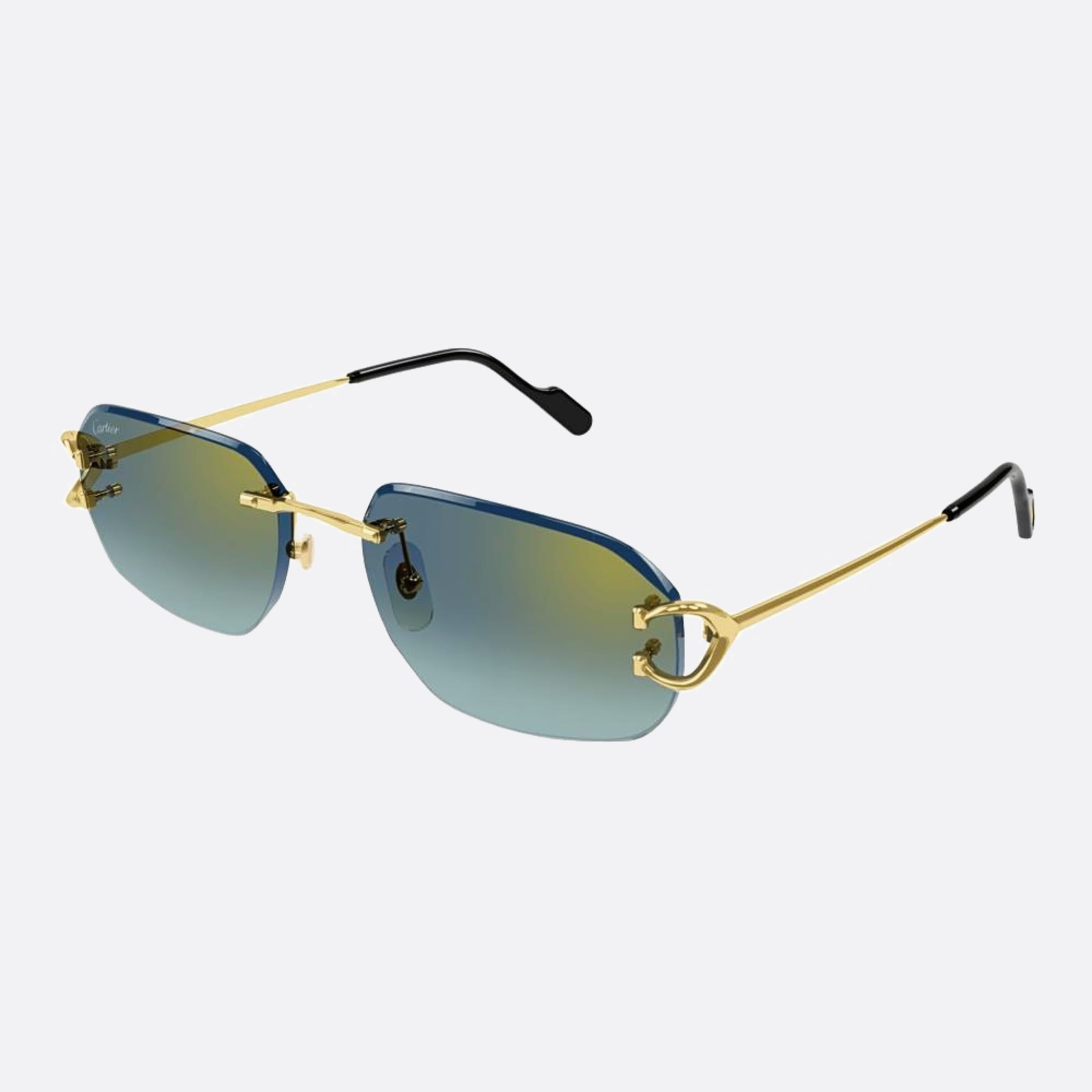 Cartier 58mm Gold Rectangle Men Sunglasses - Side View