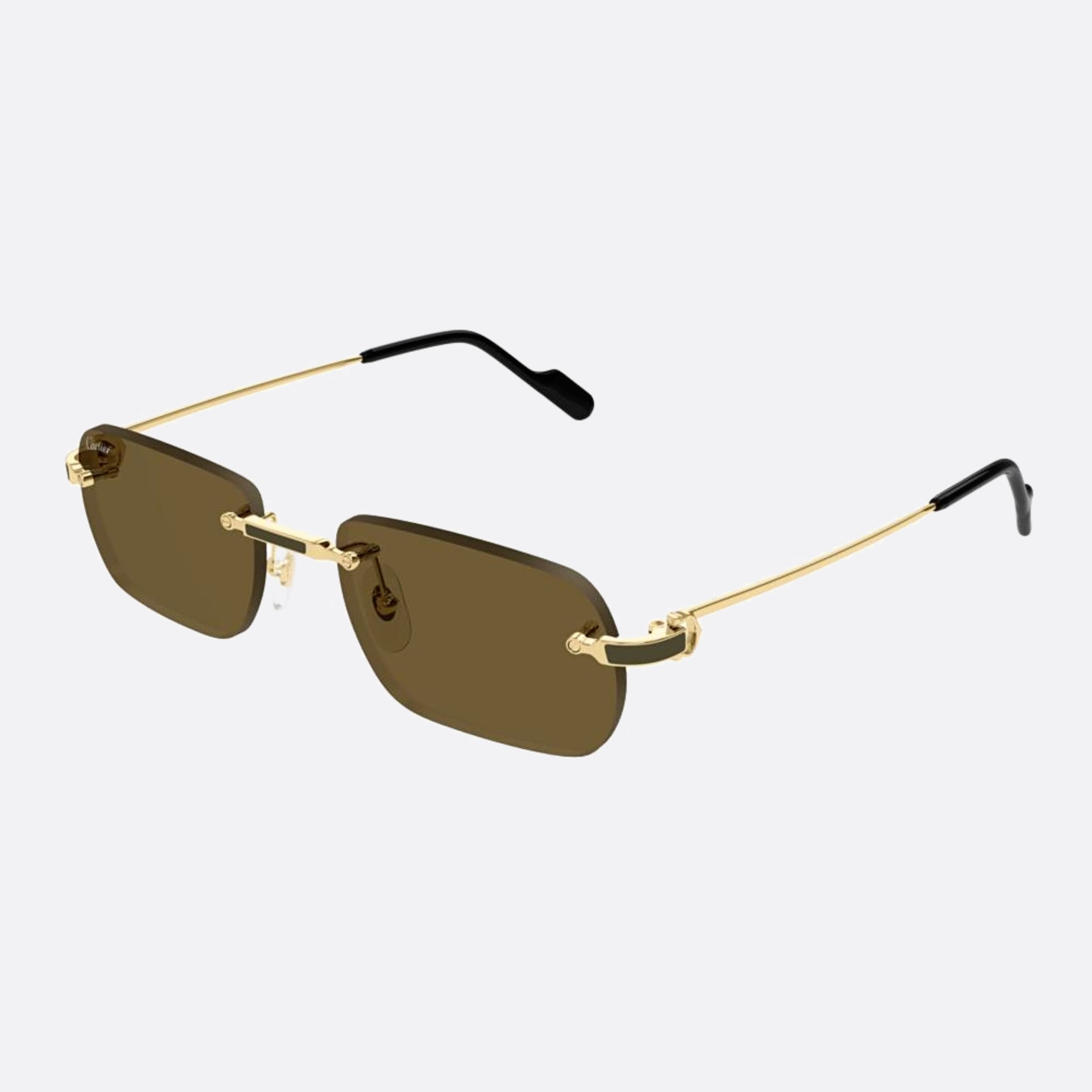Cartier 55mm Gdbr Gold Rectangle Men Sunglasses - Side View