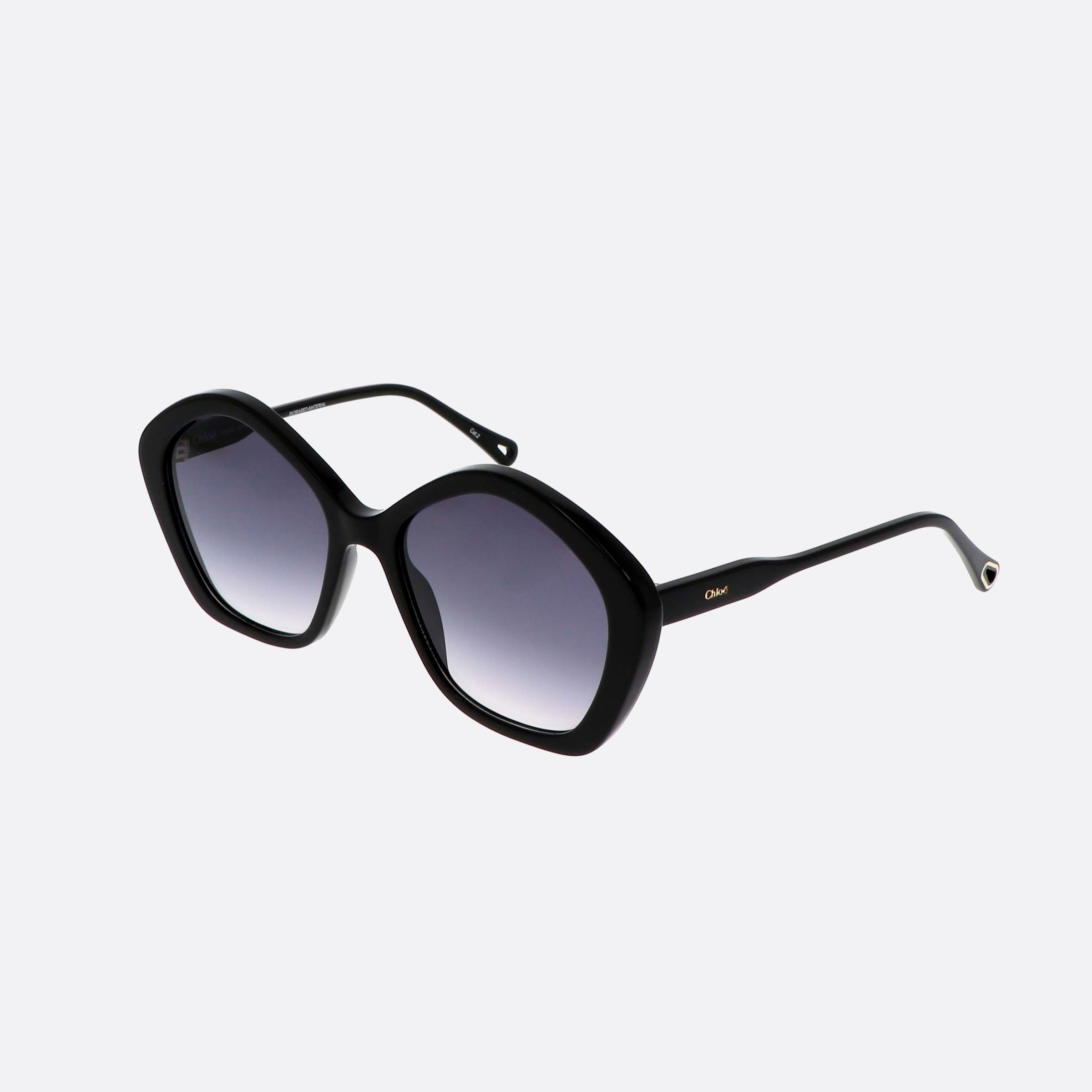 Chlo 57mm Black Hexagonal Unisex Sunglasses - Main View