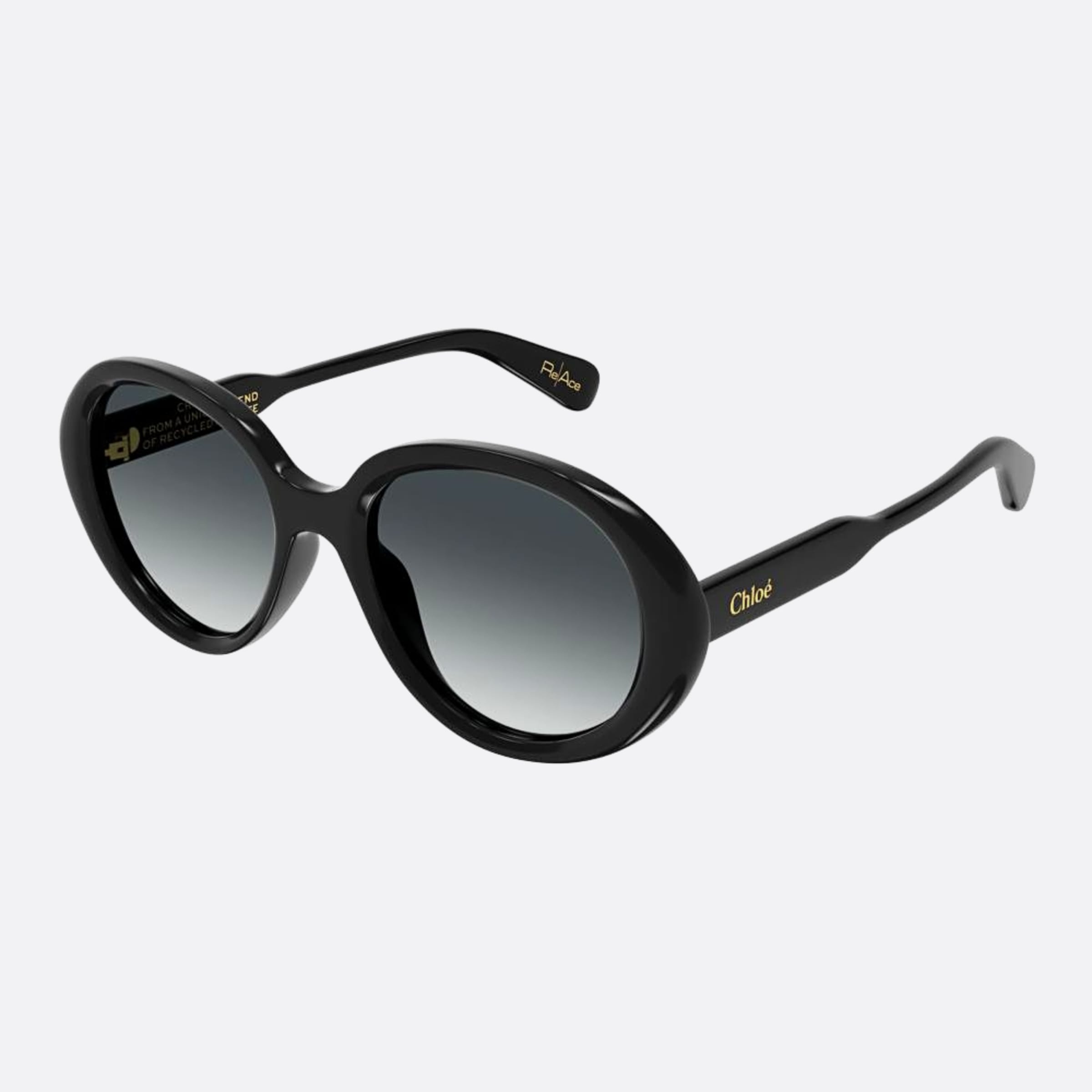 Chloe 55mm Black Round Women Sunglasses - Side View