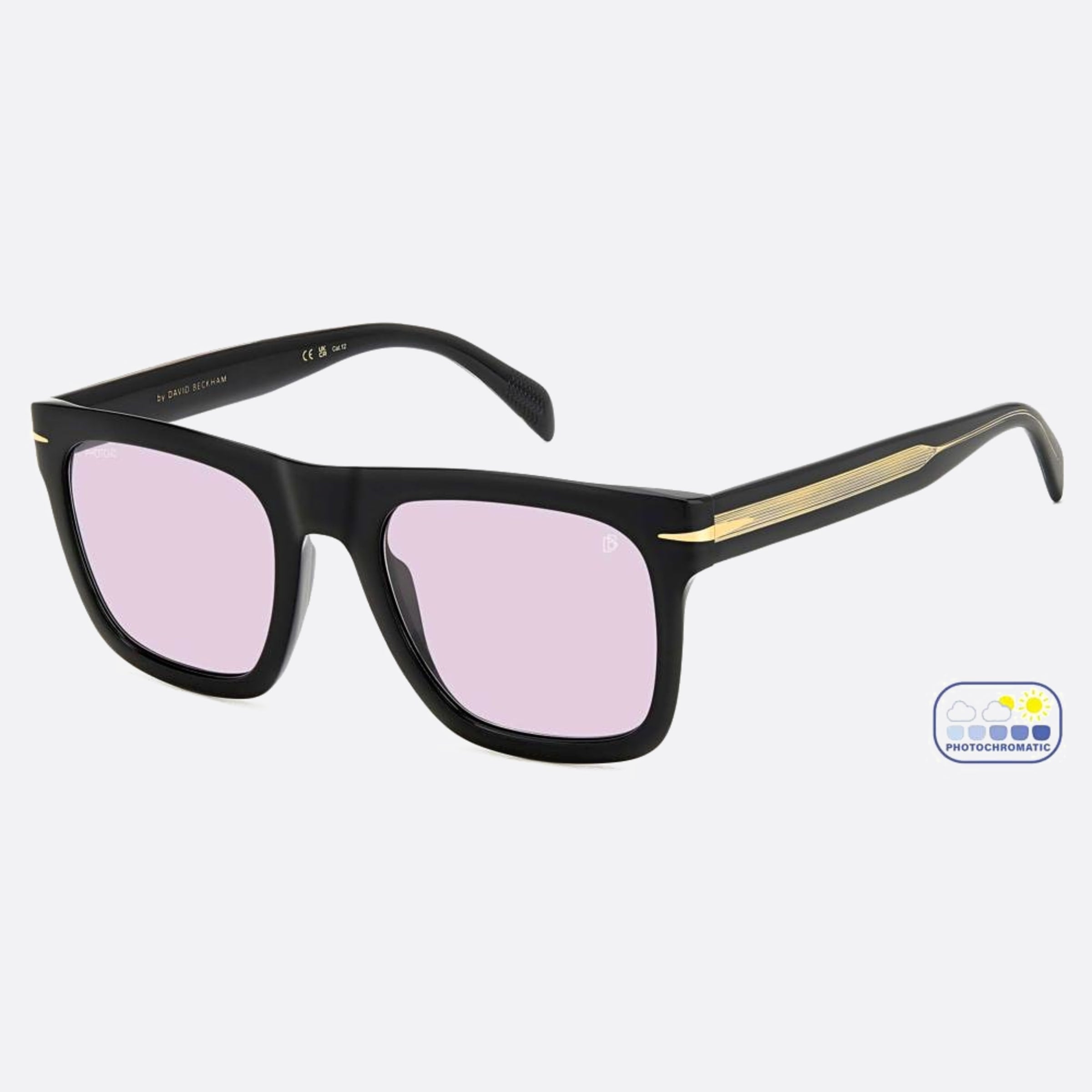 David 54mm Beckham Flat Black Geometric Photochromic Men Sunglasses - Side View
