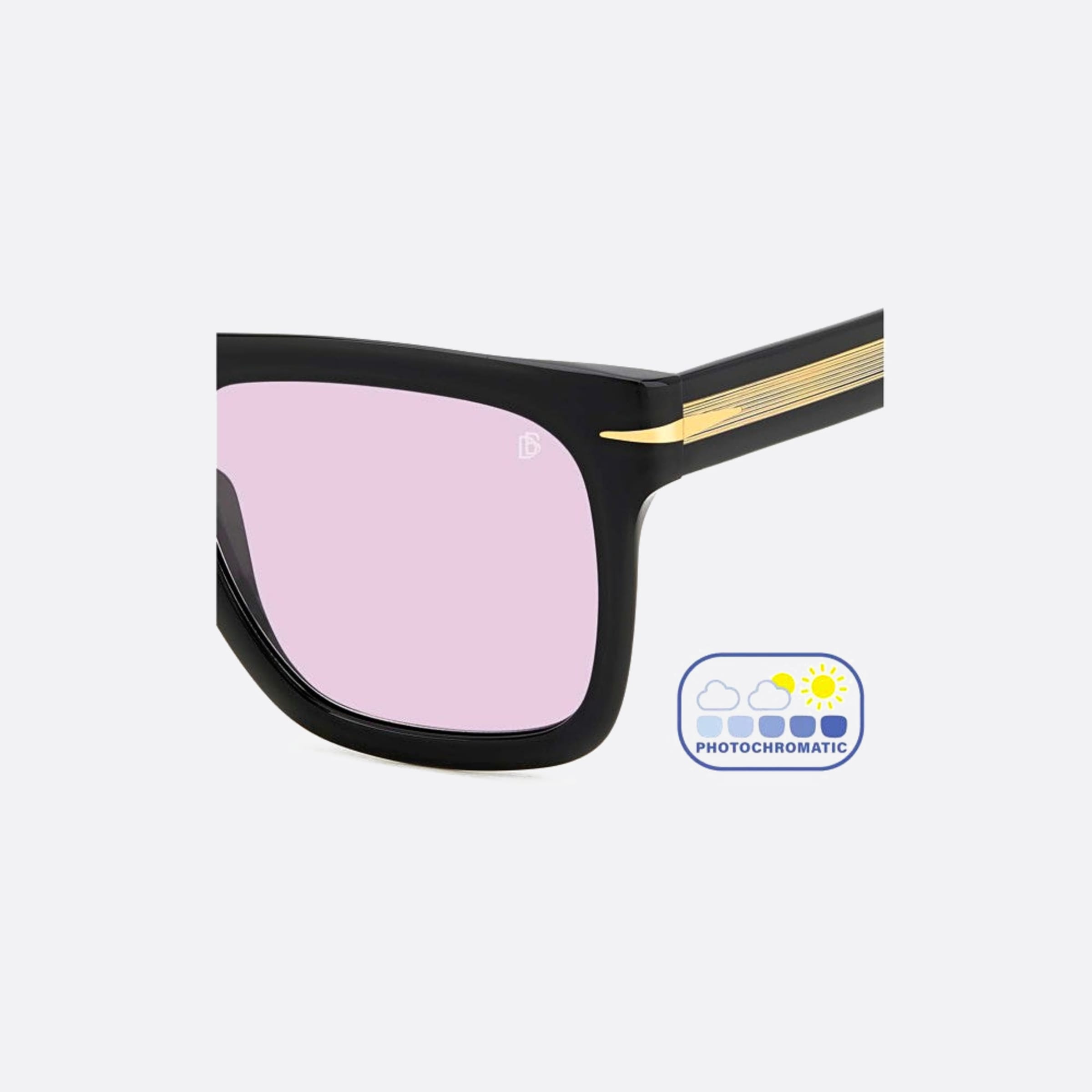 David 54mm Beckham Flat Black Geometric Photochromic Men Sunglasses - Detail View
