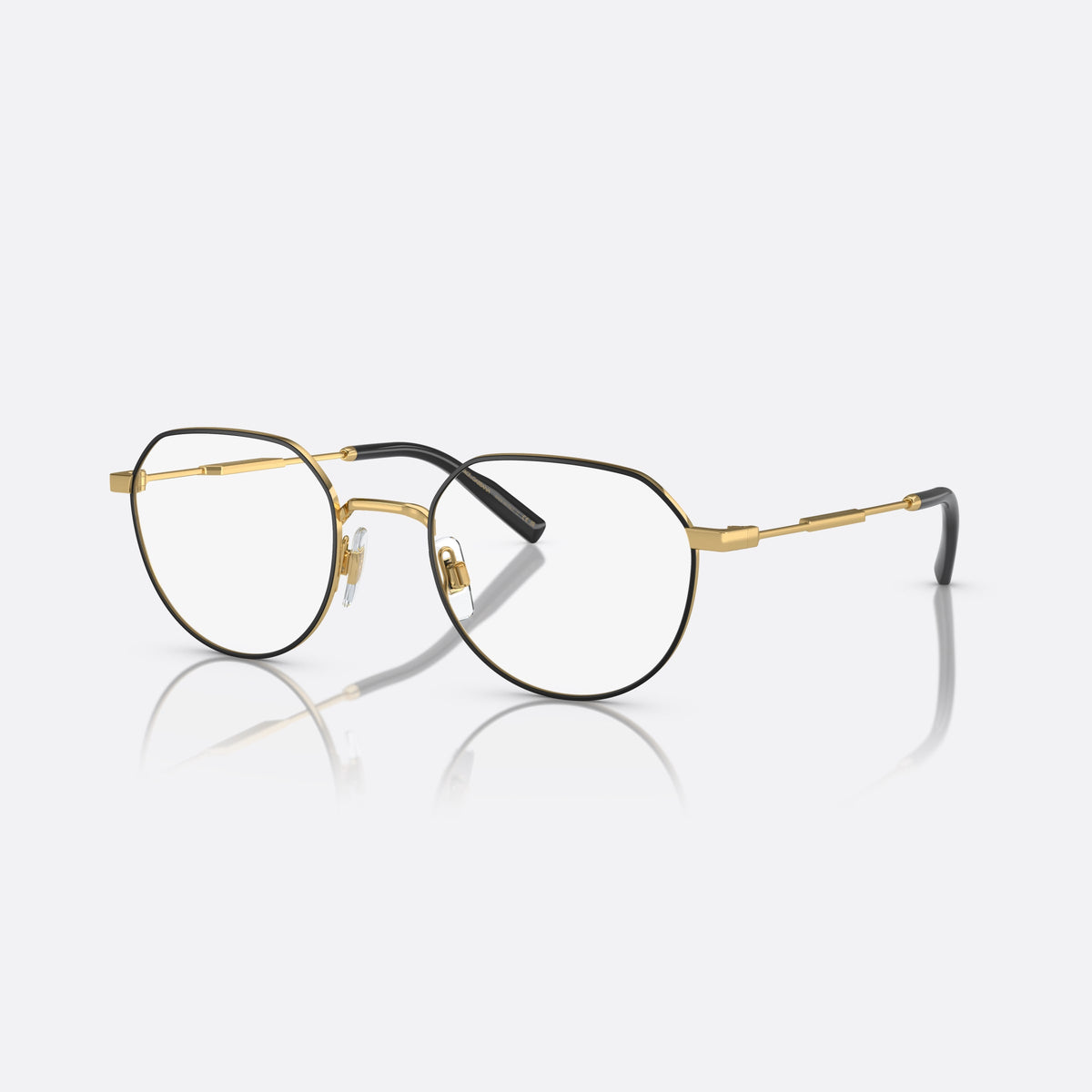 Dolce & Gabbana DG 1349 1311 eyeglasses, black round frame for men, gold-tone metal bridge, small logo plaque on temples