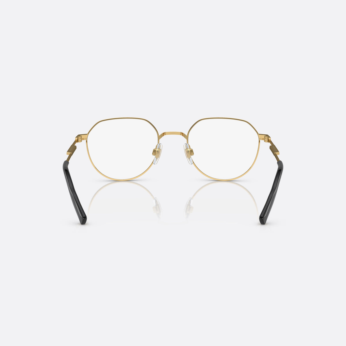 Dolce & Gabbana DG 1349 1311 eyeglasses, black round frame for men, gold-tone metal bridge, small logo plaque on temples, back view