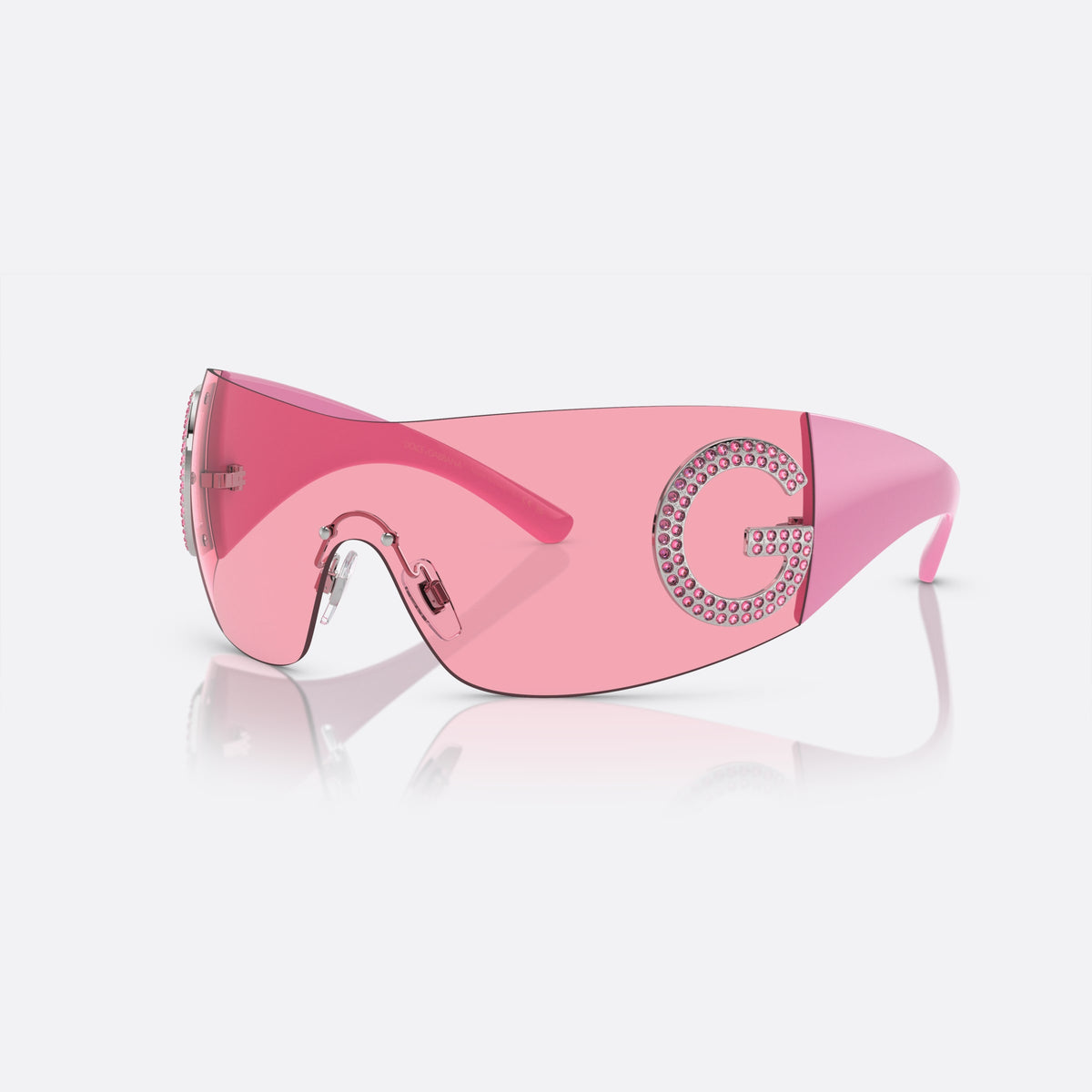 Dolce & Gabbana DG 2298B 05/84 A sunglasses, pink shield frame for women, keyhole bridge, silver-tone metal hardware