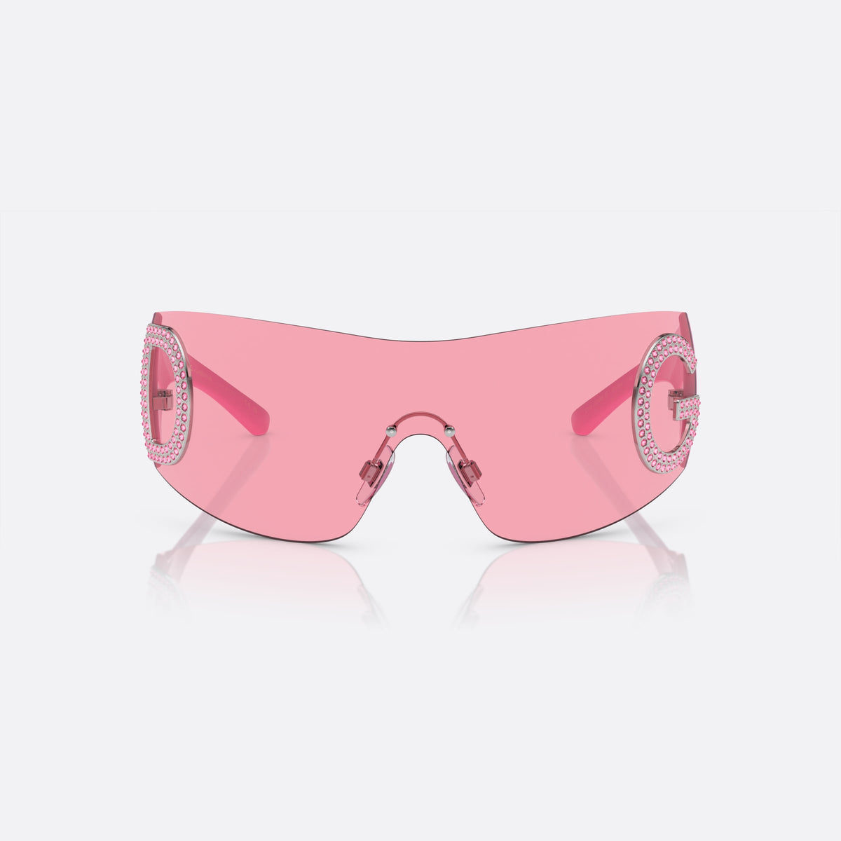 Dolce & Gabbana DG 2298B 05/84 A sunglasses, pink shield frame for women, keyhole bridge, silver-tone metal hardware, front view