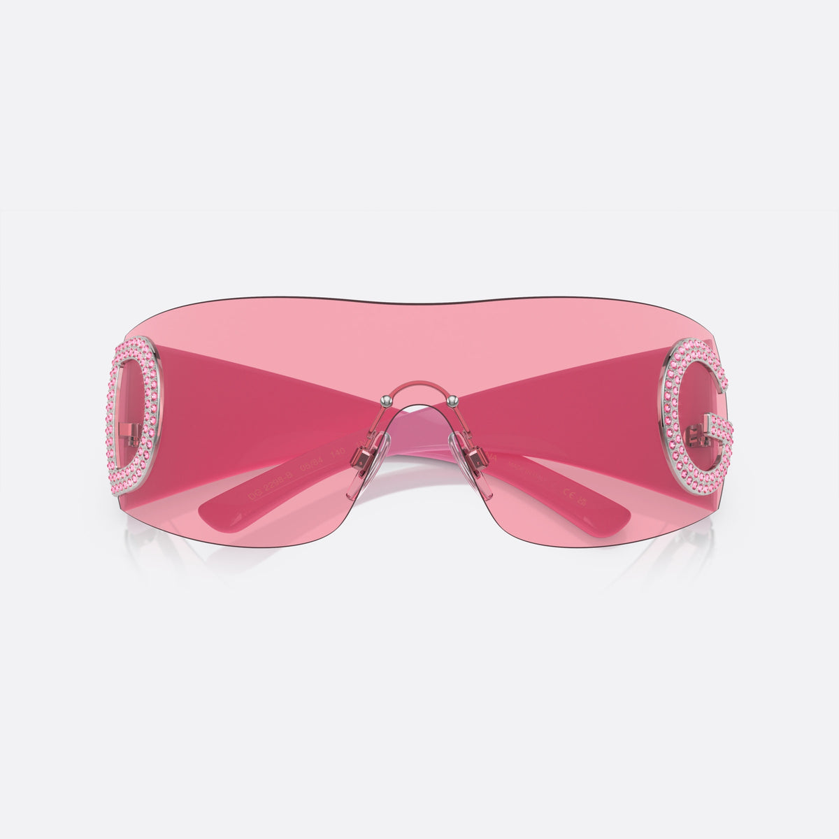 Dolce & Gabbana DG 2298B 05/84 A sunglasses, pink shield frame for women, keyhole bridge, silver-tone metal hardware, folded