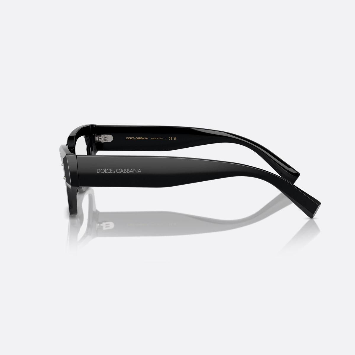 Dolce & Gabbana DG 3387 501 eyeglasses, black squared frame for women, plain bridge, integrated into front, wide tapered temples, side view