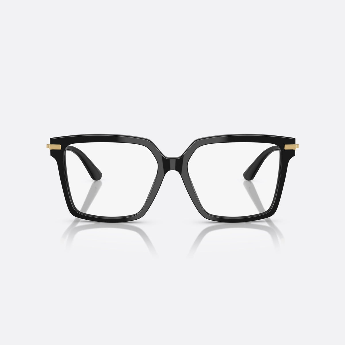 Dolce & Gabbana DG 3397 501 eyeglasses, black butterfly frame for women, plain double bridge, brand logo plaque on temple, front view