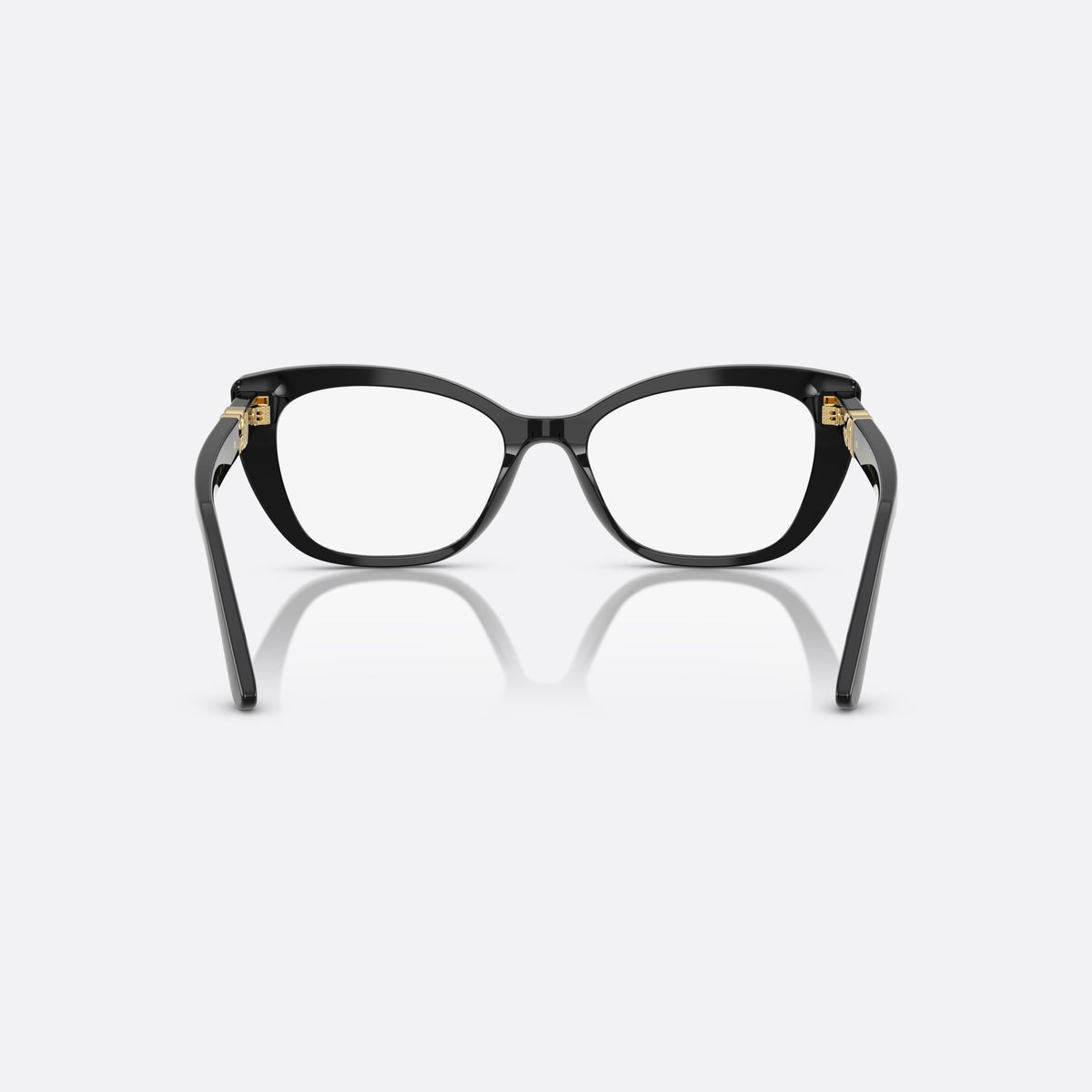 Dolce & Gabbana DG 3398 501 eyeglasses, black cat eye frame for women, plain bridge, brand logo plaque on temples, back view