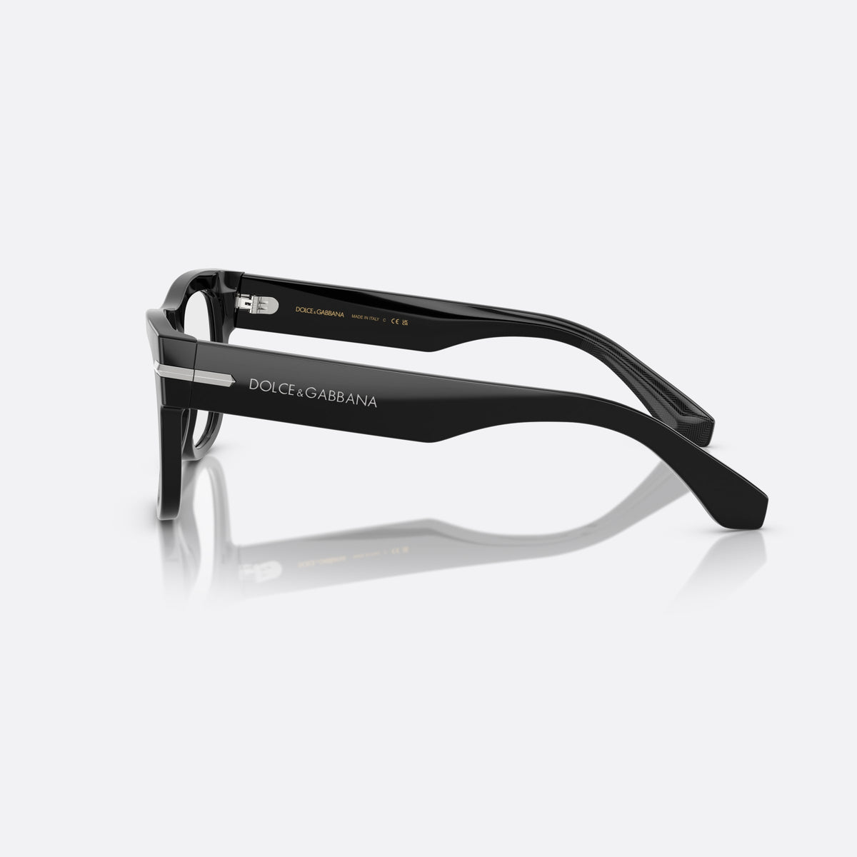 Dolce & Gabbana DG 3407 501 eyeglasses, black squared frame for men, plain solid bridge, brand lettering on temples, side view