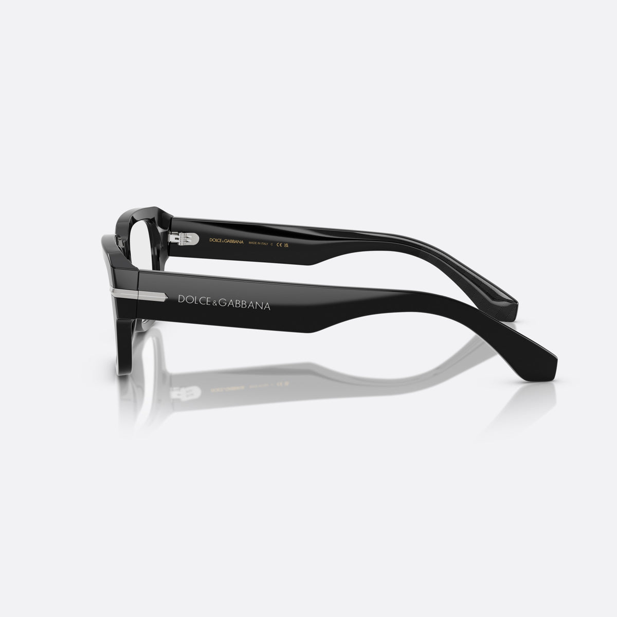Dolce & Gabbana DG 3408 501 eyeglasses, black squared frame for men, plain bridge, integrated into frame, brand logo on temple, side view
