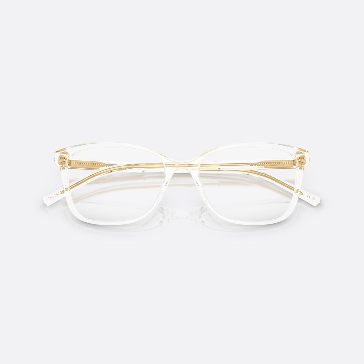 Dolce & Gabbana DG 3424 3133 eyeglasses, clear pantos frame for women, plain bridge, brand lettering on temples, full-rim frame, folded