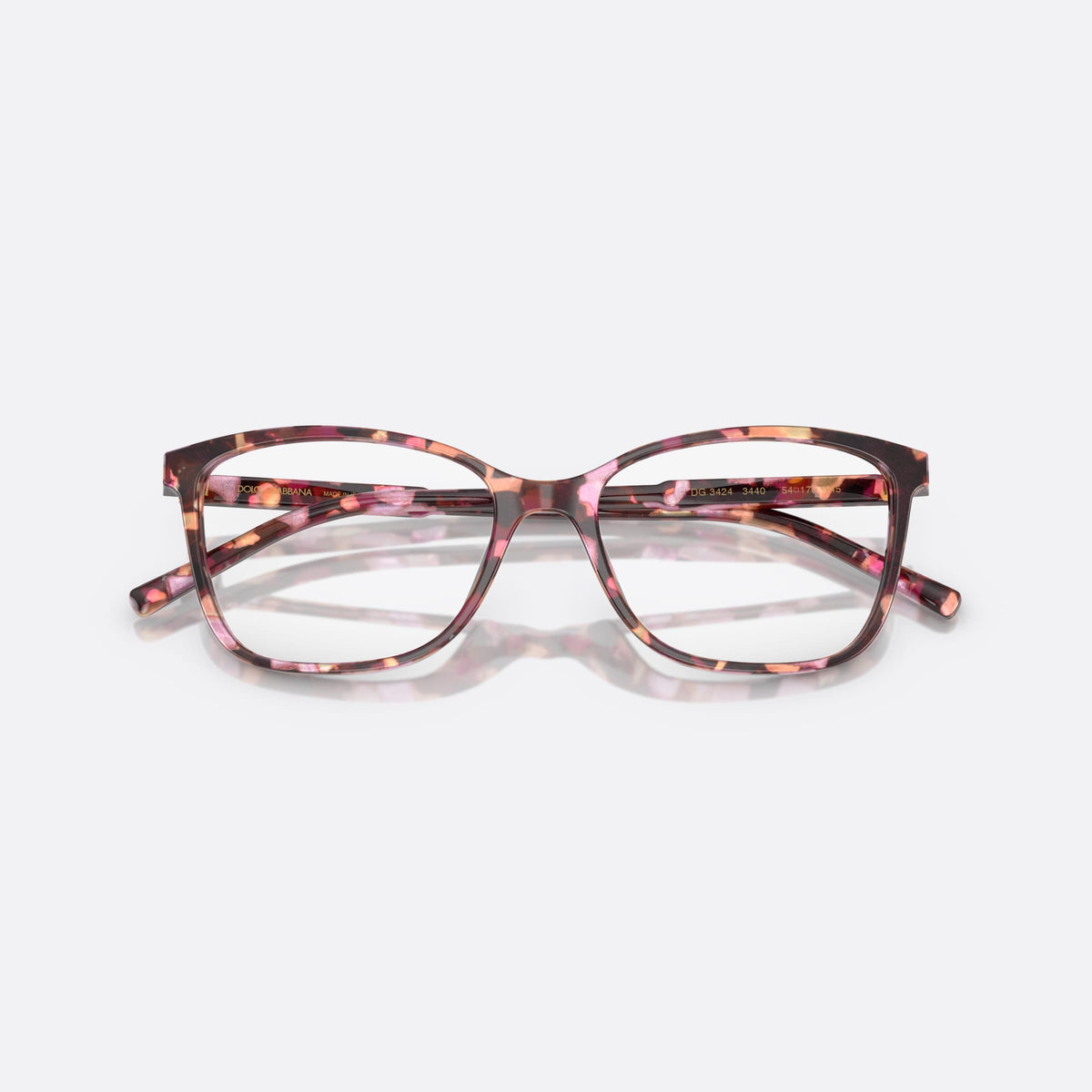 Dolce & Gabbana DG 3424 3440 eyeglasses, havana pantos frame for women, keyhole bridge, brand lettering on temples, folded