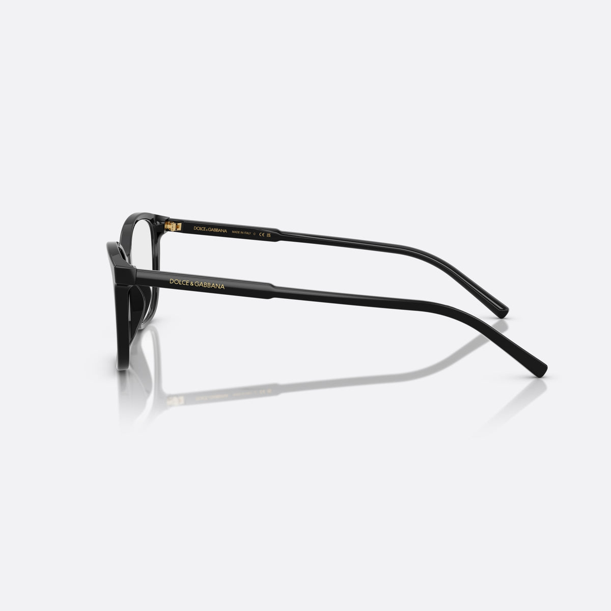 Dolce & Gabbana DG 3424 501 eyeglasses, black pantos frame for women, plain bridge, brand lettering on temples, full-rim frame, side view
