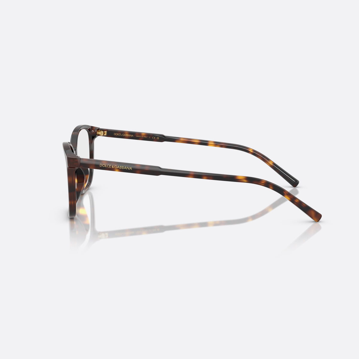 Dolce & Gabbana DG 3424 502 eyeglasses, havana pantos frame for women, plain saddle bridge, brand lettering on temples, side view