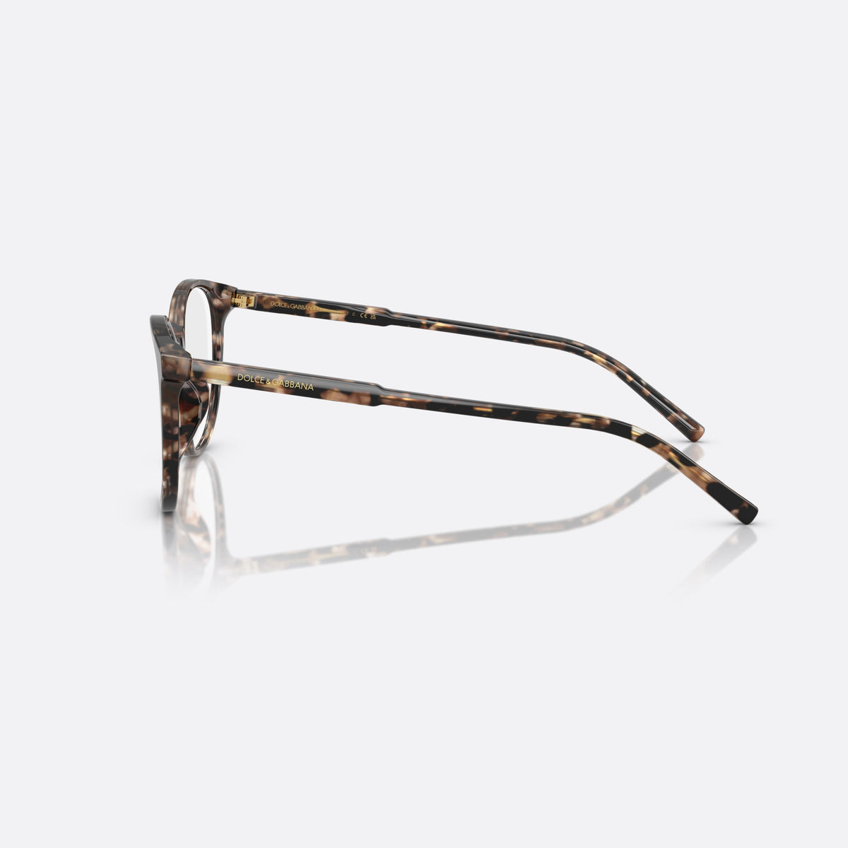 Rame ochelari de vedere Dolce & Gabbana DG 3425 3438, rotunzi havana, pentru femei, punte simplă din acetat, literele brandului pe brațe, vedere laterală