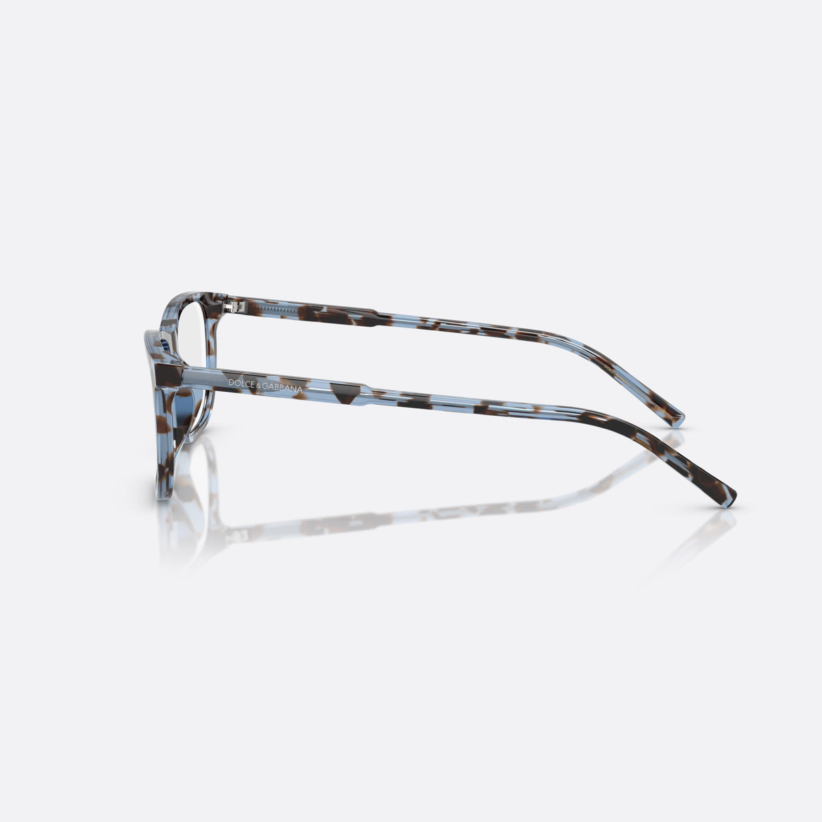 Dolce & Gabbana DG 3427 3392 eyeglasses, blue squared frame for men, plain bridge, brand lettering on temples, silver-tone hinges, side view