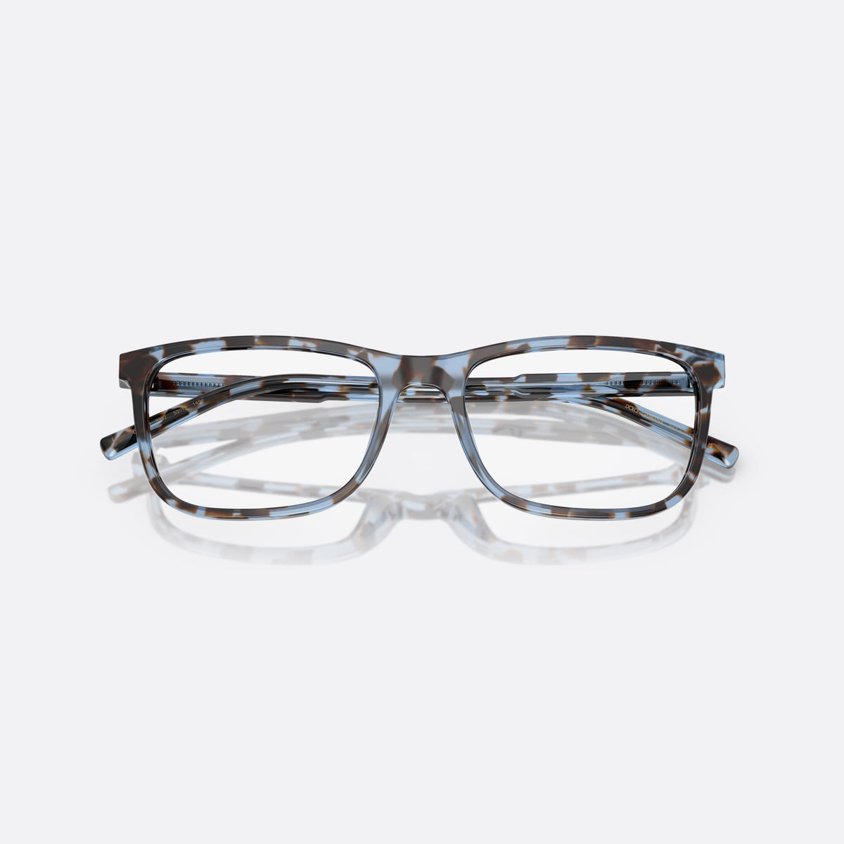 Dolce & Gabbana DG 3427 3392 eyeglasses, blue squared frame for men, plain bridge, brand lettering on temples, silver-tone hinges, folded