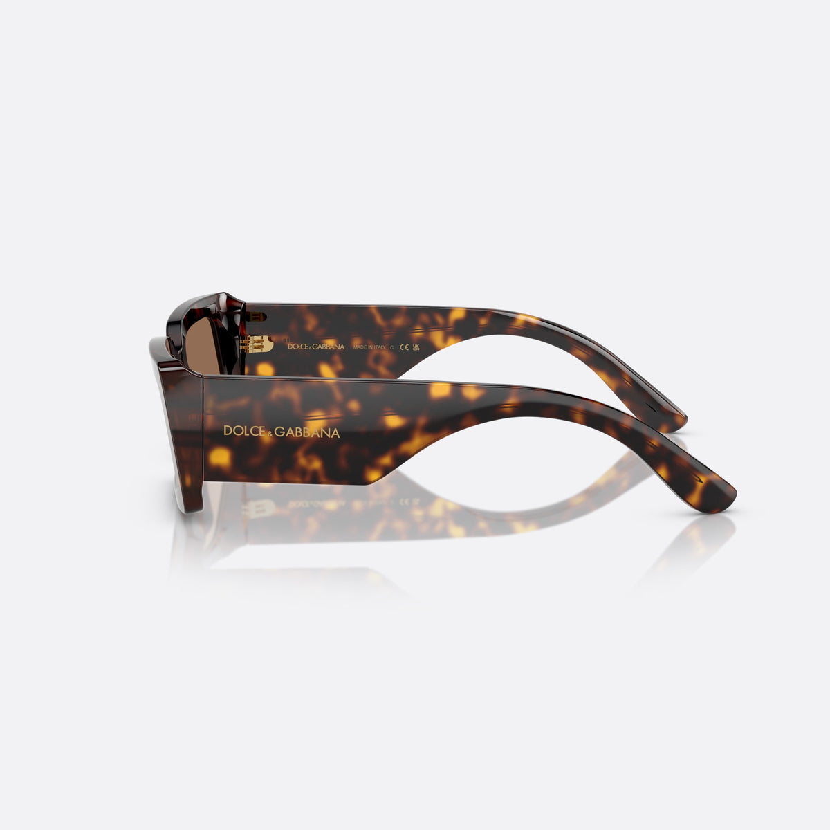 Dolce & Gabbana DG 4416 193573 sunglasses, havana geometric frame for women, plain bridge, brand lettering on temple, full-rim frame, side view