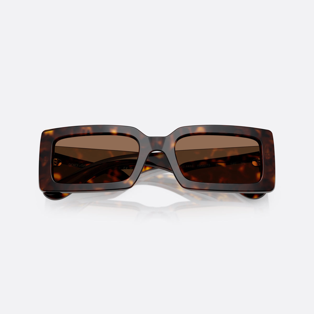 Dolce & Gabbana DG 4416 193573 sunglasses, havana geometric frame for women, plain bridge, brand lettering on temple, full-rim frame, folded