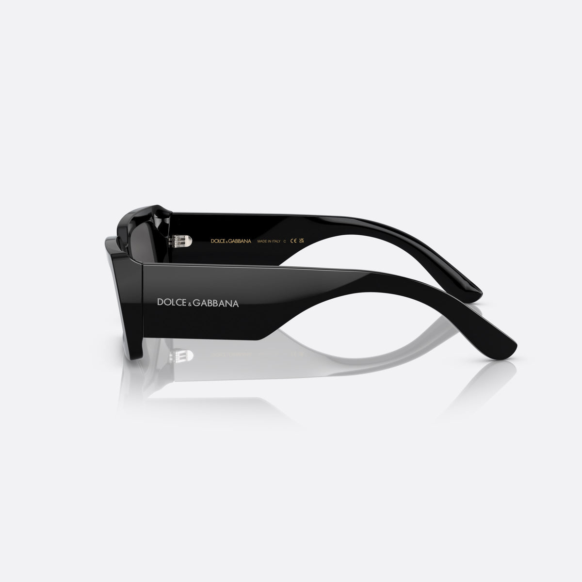 Dolce & Gabbana DG 4416 335587 sunglasses, black geometric frame for women, plain bridge, integrated into frame, wide tapered temples, side view