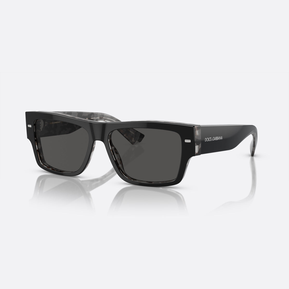 Dolce & Gabbana DG 4451 340387 sunglasses, black squared frame for men, keyhole bridge, brand lettering on temple, full-rim frame