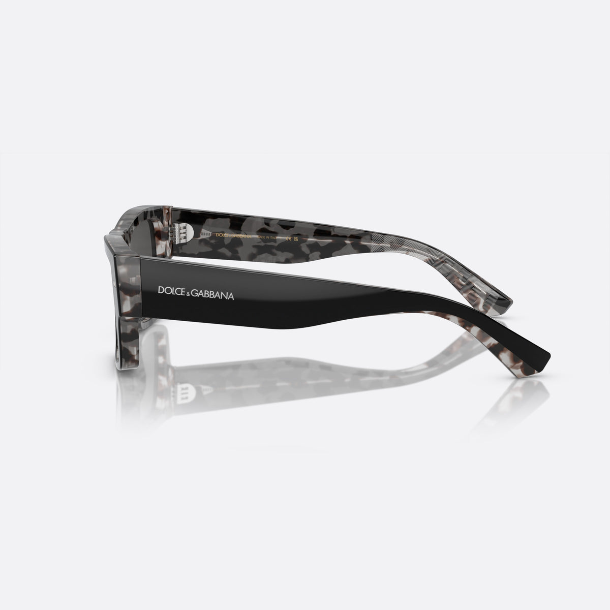 Dolce & Gabbana DG 4451 340387 sunglasses, black squared frame for men, keyhole bridge, brand lettering on temple, full-rim frame, side view