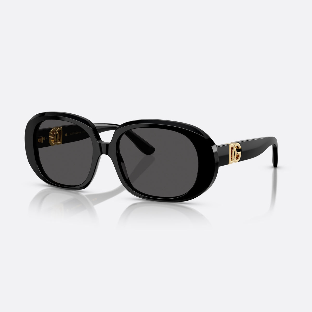Dolce & Gabbana DG 4476 501/87 sunglasses, black oval frame for women, plain double-arch bridge, brand logo plaque on temples