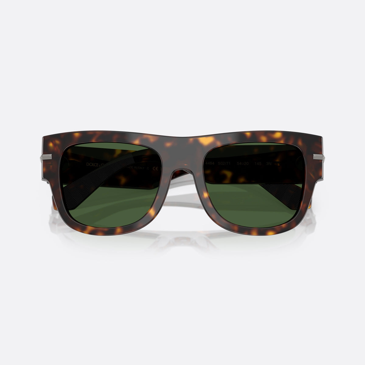 Dolce & Gabbana DG 4484 502/71 sunglasses, havana squared frame for men, plain solid bridge, brand lettering on temples, folded