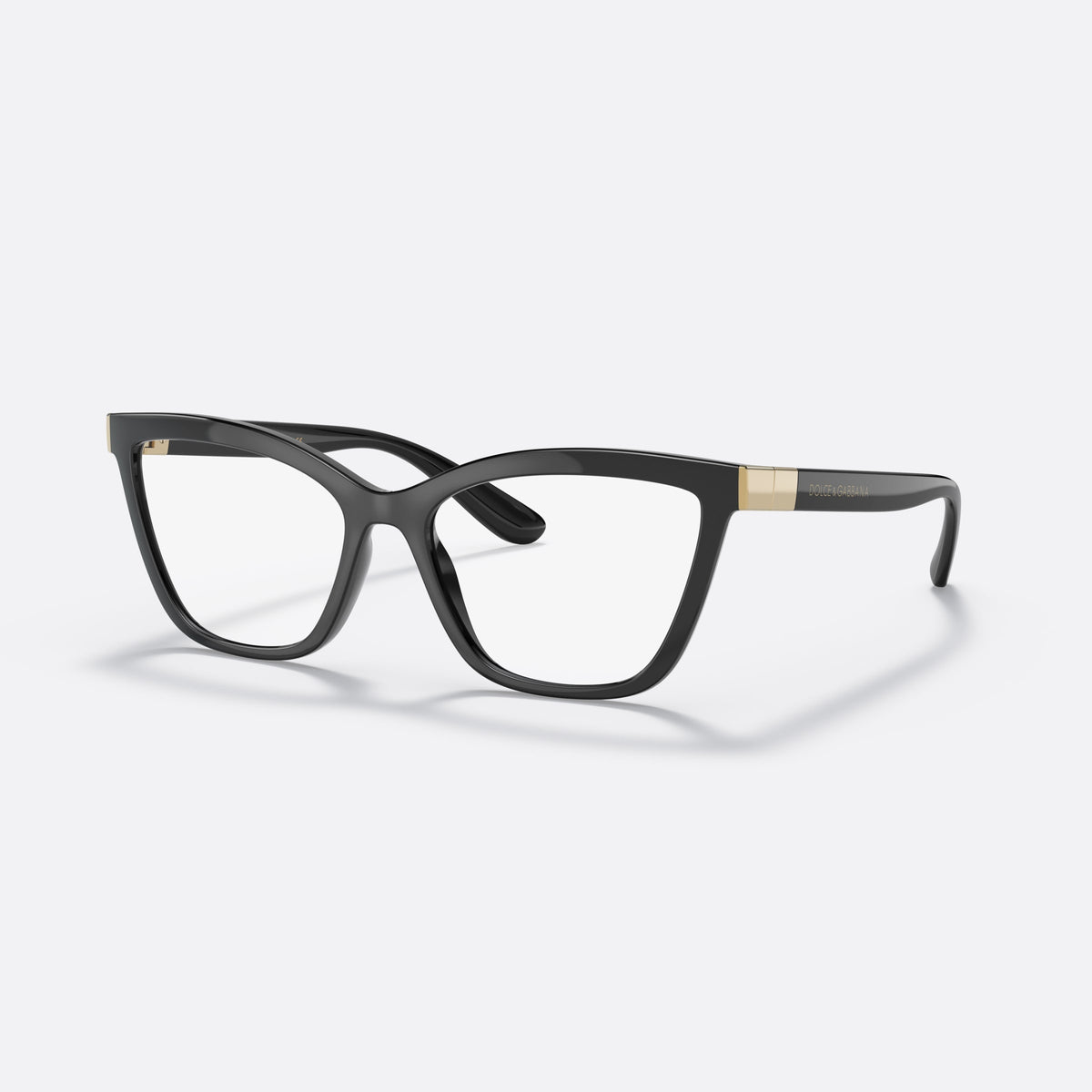Dolce & Gabbana DG 5076 501 eyeglasses, black cat eye frame for women, plain bridge, brand lettering on temples