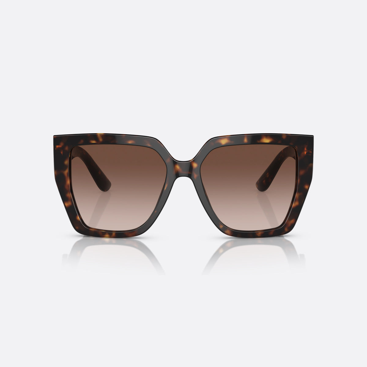 Ochelari de soare Dolce & Gabbana DG Crossed DG4438 502/13, fluture havana, pentru femei, punte dublă cu decupaj central, brațe late conice, vedere din față