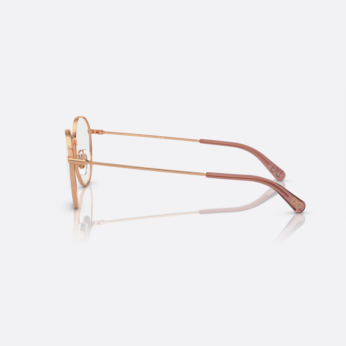 Rame ochelari de vedere Dolce & Gabbana DG1322 1298, rotunzi auriu, pentru femei, punte metalică simplă, logo-ul brandului pe braț, vedere laterală
