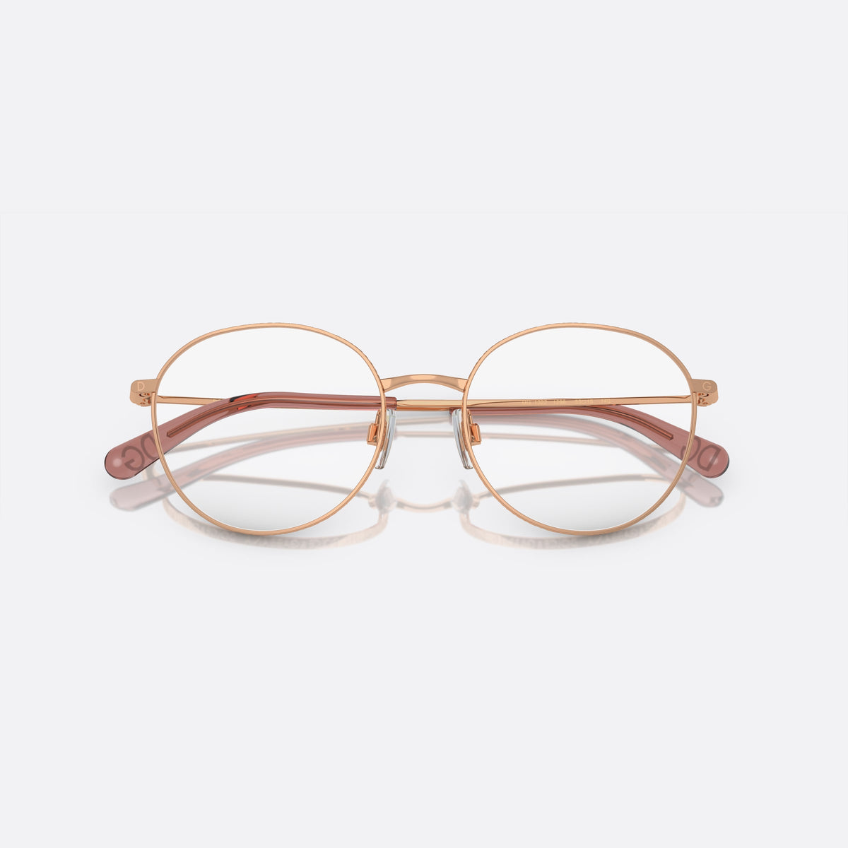 Rame ochelari de vedere Dolce & Gabbana DG1322 1298, rotunzi auriu, pentru femei, punte metalică simplă, logo-ul brandului pe braț, cu brațele pliate