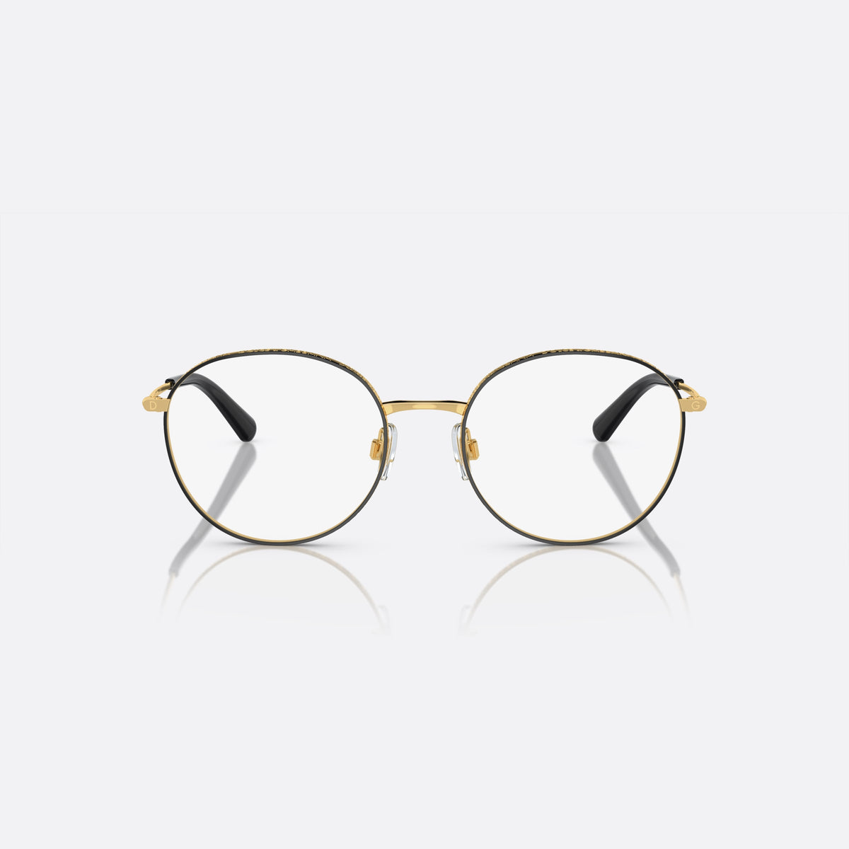 Rame ochelari de vedere Dolce & Gabbana DG1322 1334, rotunzi auriu, pentru femei, punte metalică simplă, logo al brandului pe balama, vedere din față