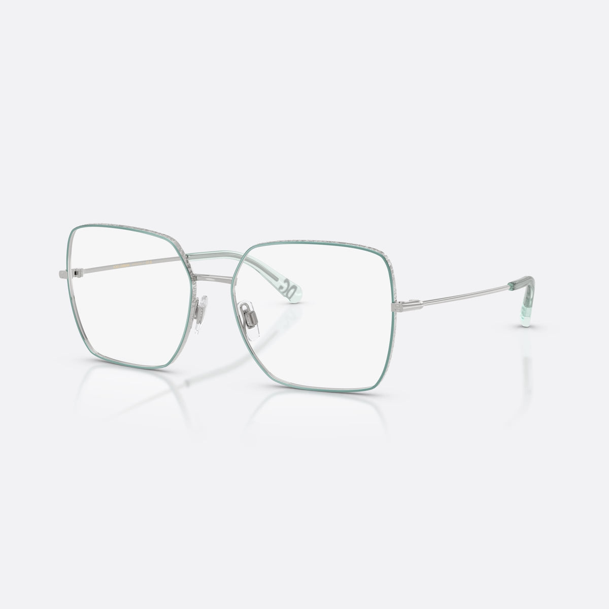 Dolce & Gabbana DG1323 1325 eyeglasses, silver square frame for women, plain metal bridge, brand lettering on temples