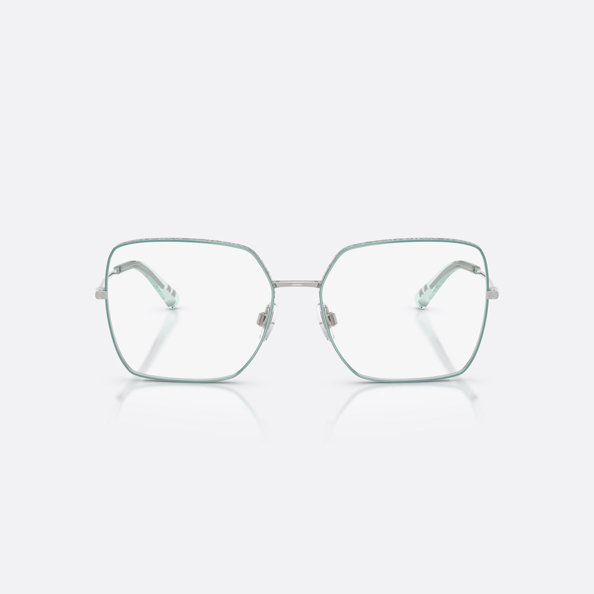 Dolce & Gabbana DG1323 1325 eyeglasses, silver square frame for women, plain metal bridge, brand lettering on temples, front view