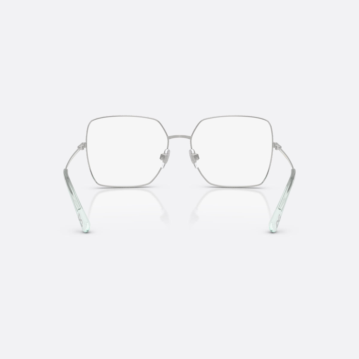 Dolce & Gabbana DG1323 1325 eyeglasses, silver square frame for women, plain metal bridge, brand lettering on temples, back view