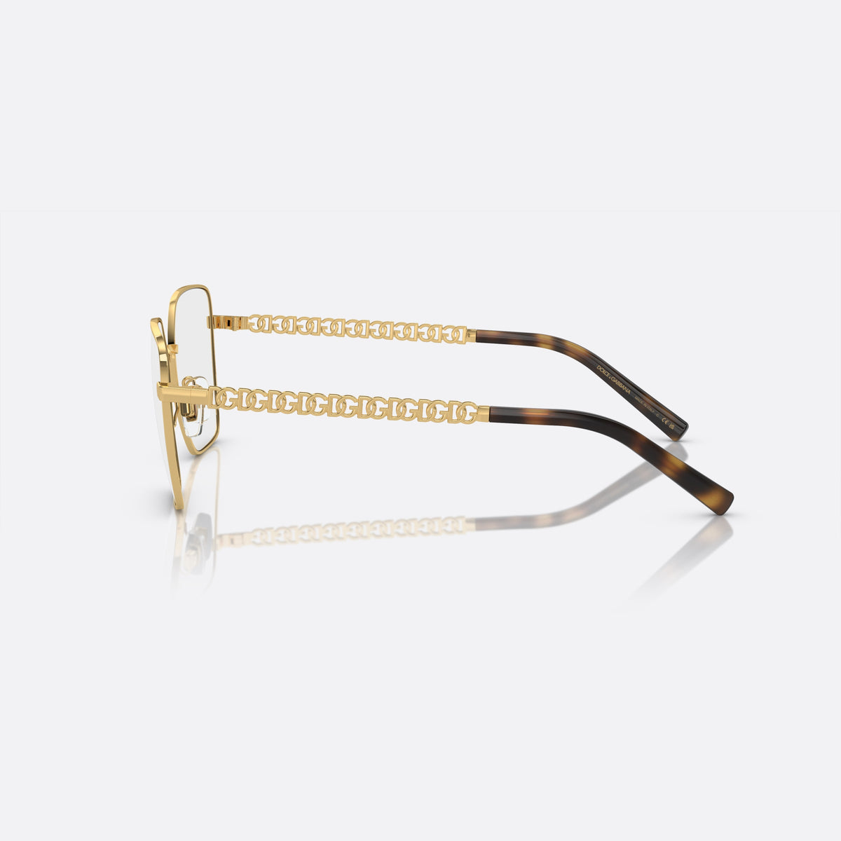 Rame ochelari de vedere Dolce & Gabbana DG1351 02, patrati auriu, pentru femei, punte metalică simplă, literele brandului pe brațe, vedere laterală