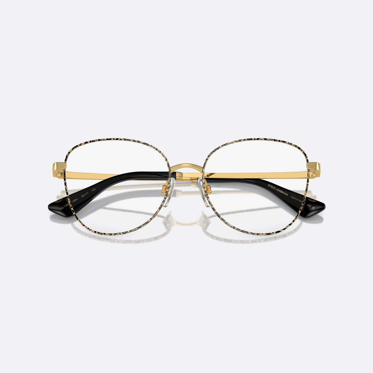 Dolce & Gabbana DG1355 1364 eyeglasses, gold butterfly frame for women, saddle bridge with gold-tone metal, slim flat temples
